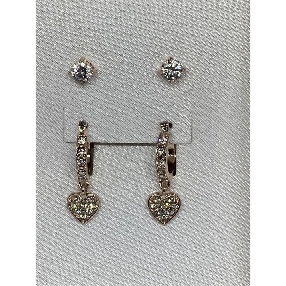 Guess A12066-21 Rose Gold-Tone 2-Pc Set Crystal Heart Earrings MSRP $25 G27